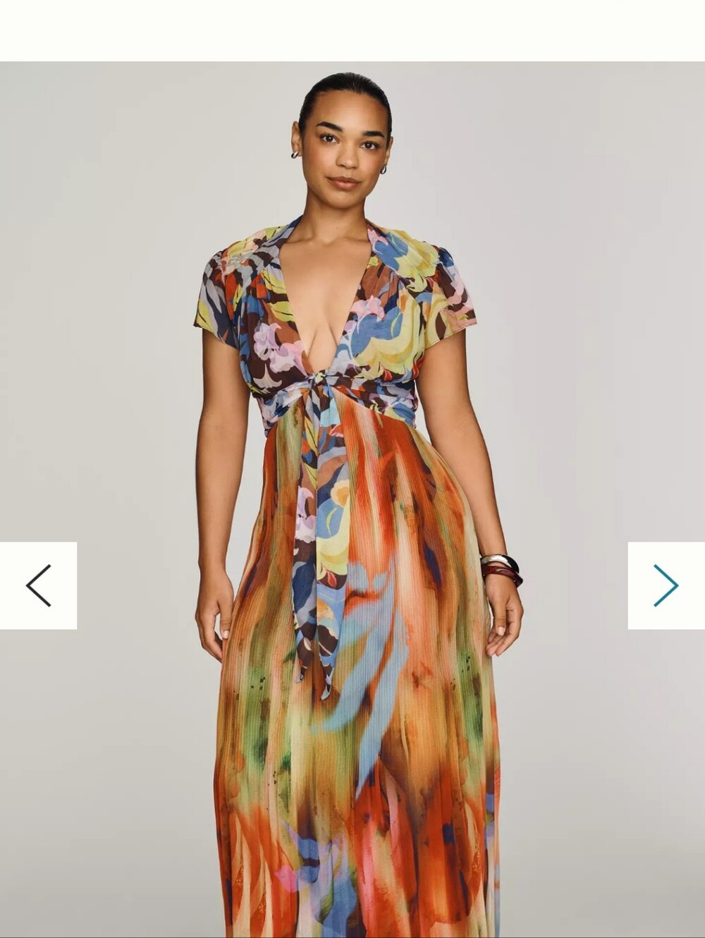 NEW Anthropologie Open Back Mixed Print Pleated Plunge V Neck Maxi Chiffon Dress - Picture 5 of 16